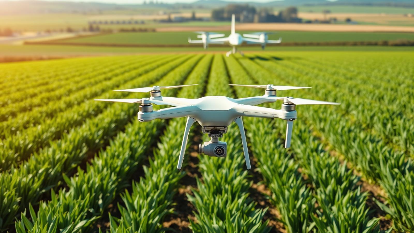 Agricultural landscape with open fields suitable for commercial drone operations and aerial infrastructure