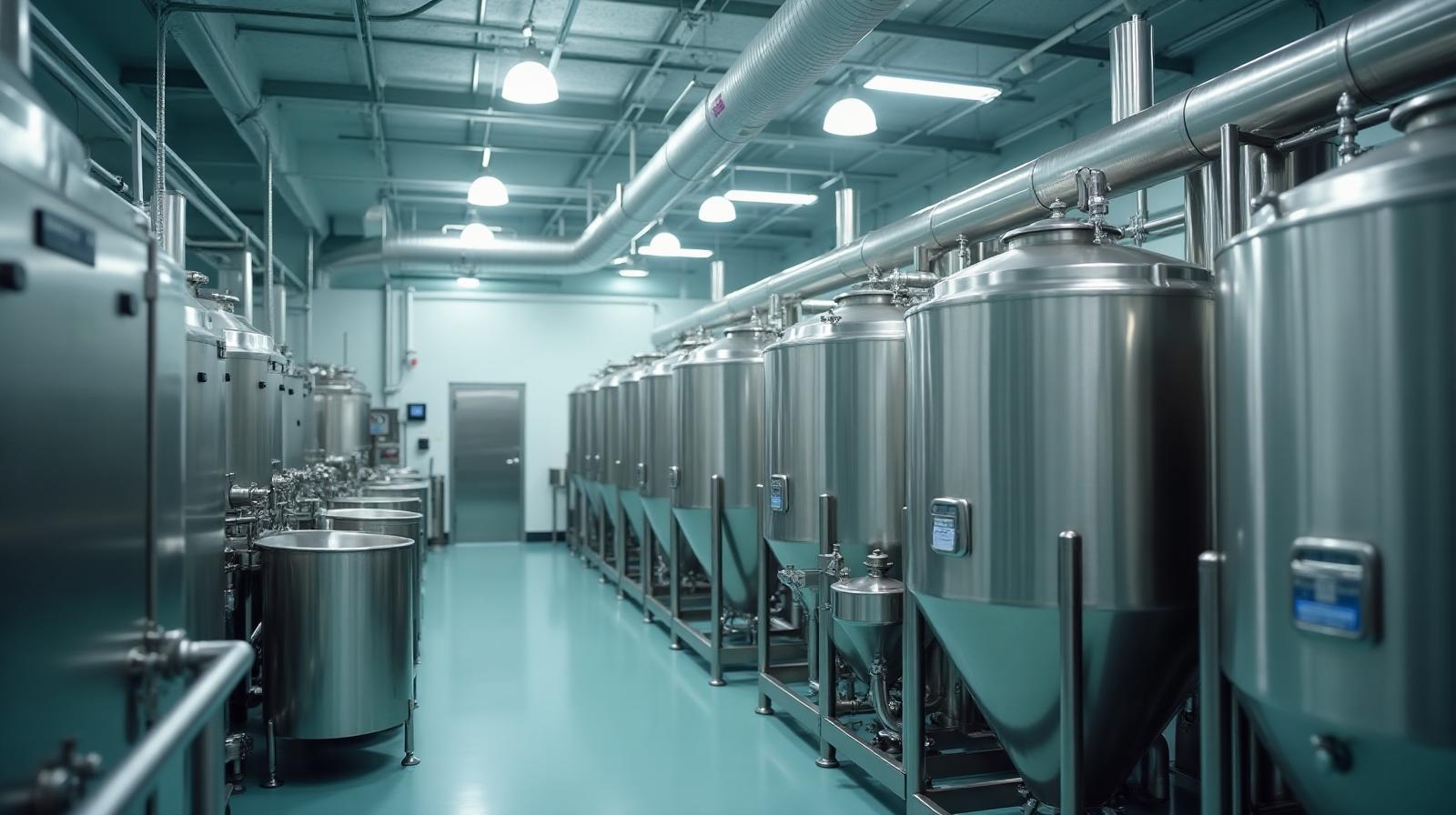 Stainless steel processing tanks in a vegetable glycerine manufacturing facility